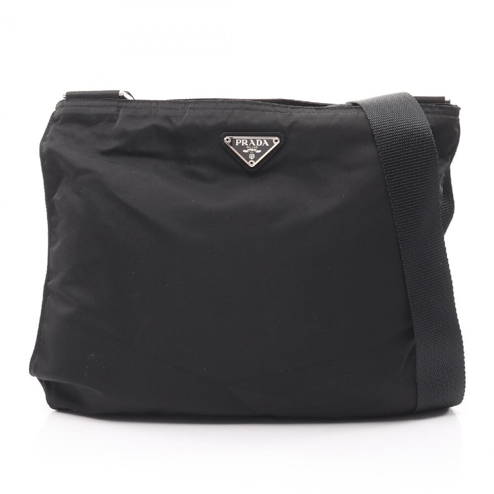 Prada Milano black crossbody bag enameled metal triangle logo